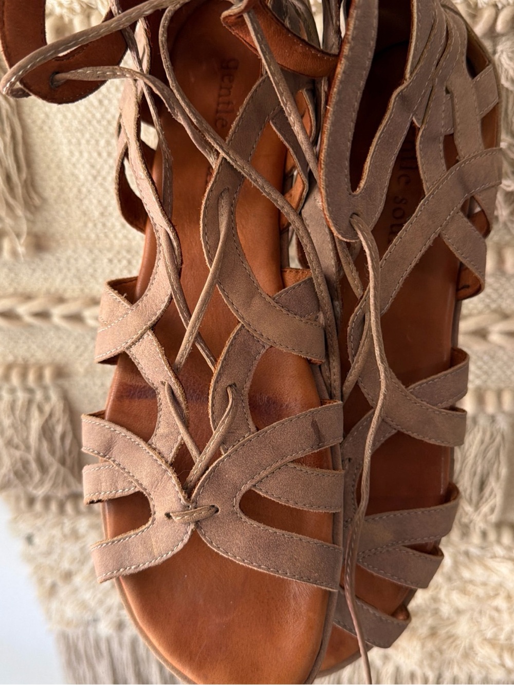 gentle souls Tan Suede Lace-Up Gladiator Sandals